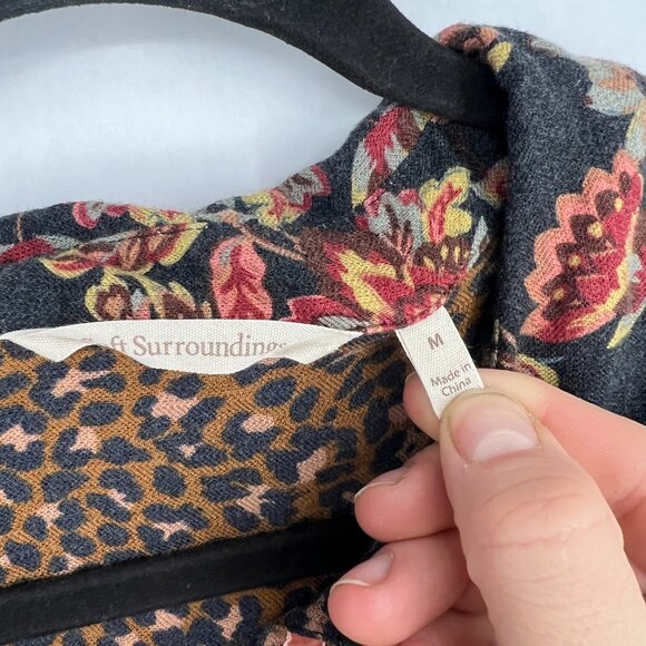 Soft Surroundings Top Button Down Shirt Mixed Print Plaid Animal Medium M Boho - Picture 4 of 9